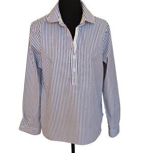 Cortland Park Womens Striped 1/4 Button Long Sleeve Shirt Blue White Size Medium